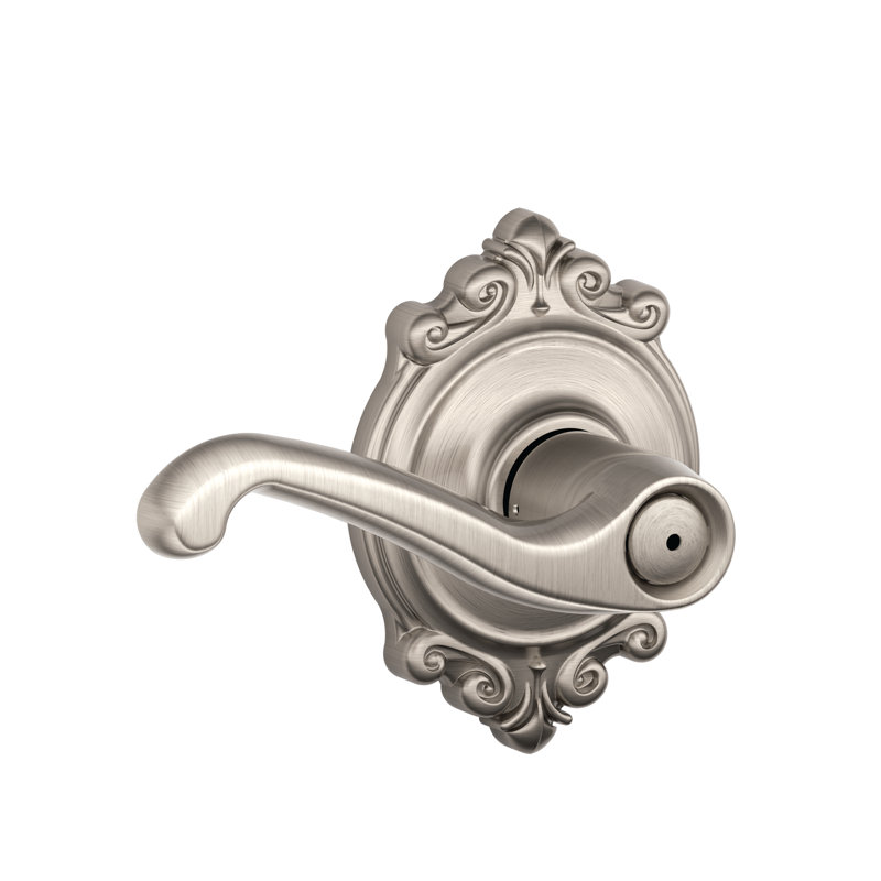Flair Lever with Brookshire Trim Bed and Bath Lock, Satin Nickel