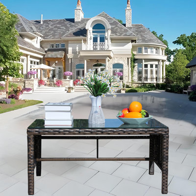 Table basse d'extérieur pour terrasse avec verre trempé transparent
