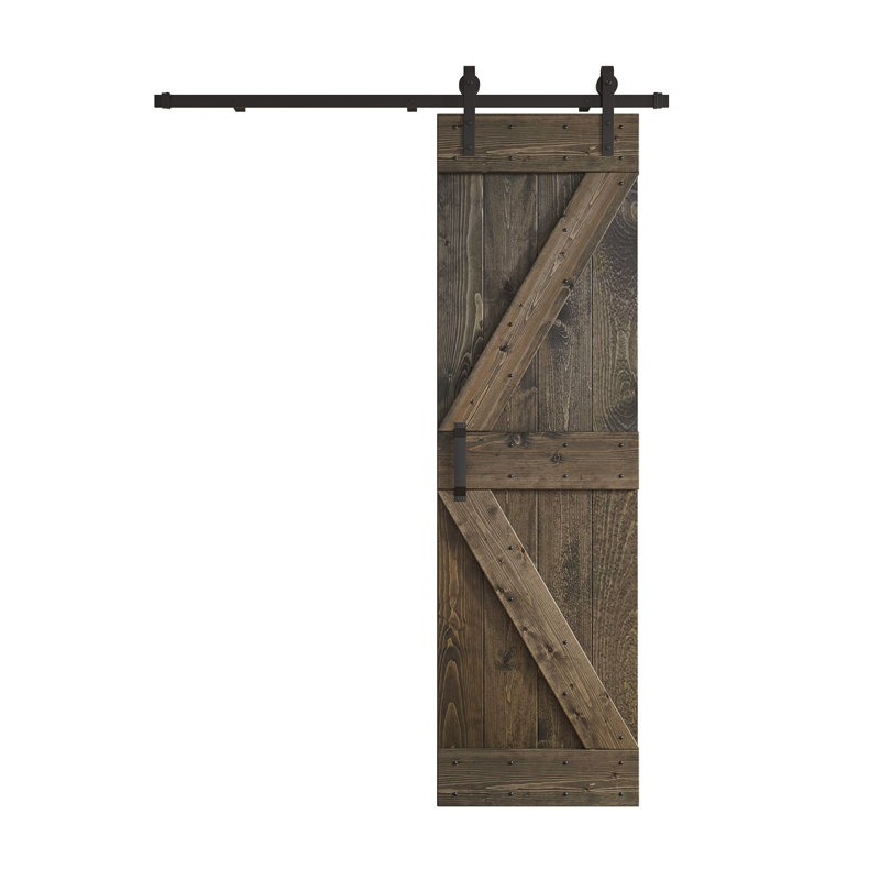 Porte de grange nouée à panneaux en bois et métal K Series, 24 po x 84 po, Tonneau vieilli