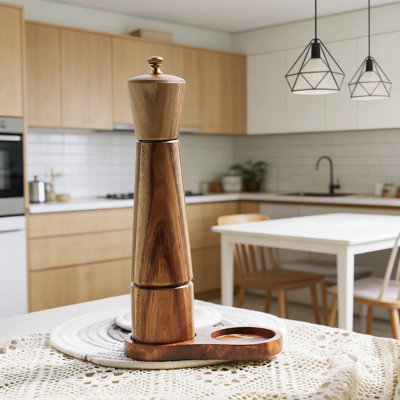 Acacia Wood Pepper Grinder Mill With Adjustable Stainless Steel Grinding Mechanism - Manual Spice Grinder For Freshly Ground Pepper