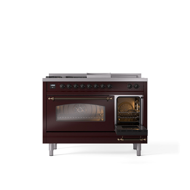 ILVE Nostalgie II 48 Dual Fuel Range, Burgundy/Bronze, Natural Gas