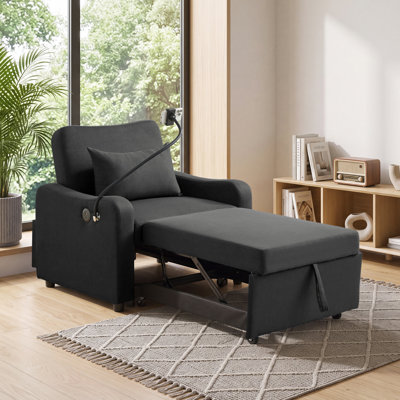 35" Convertible Chaise Lounge Chair, 3-in-1 Pull Out Sleeper Chair Bed with Adjustable Backrest, Phone Holder, USB
