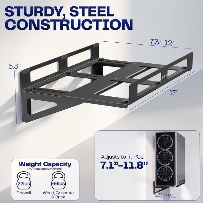 VIVO Adjustable Deskside PC Wall Mount, PC Gaming Mount, 3 Mounting Options