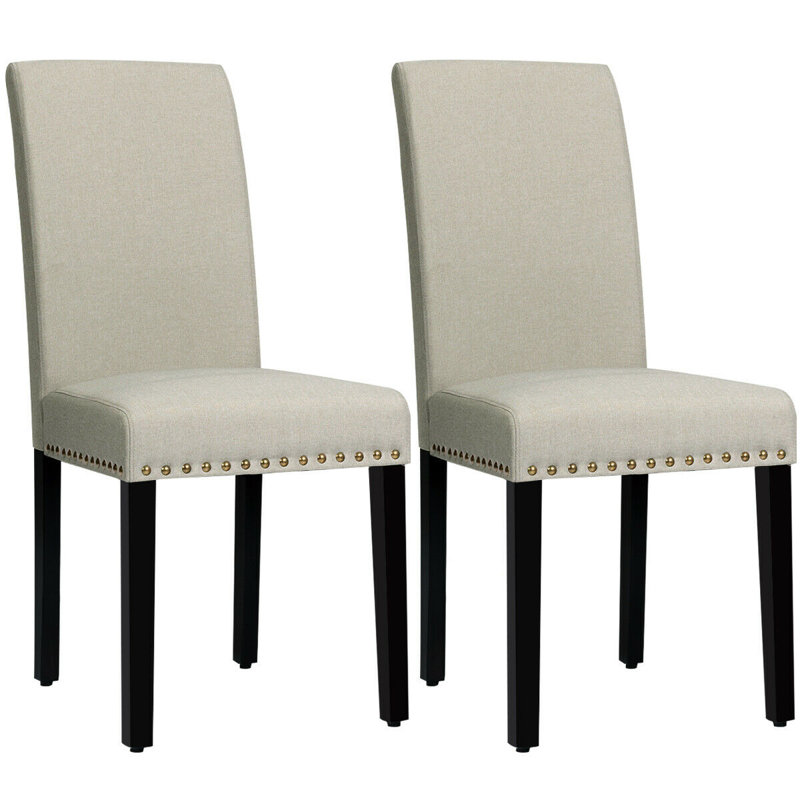 Chaises de salle à manger rembourrées en lin avec dossier haut et siège rembourré 2 pièces Red Barrel Studio®, Sauge clair