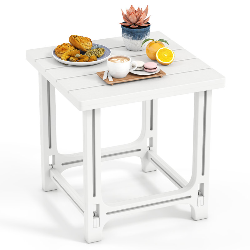1 table d'appoint extérieure Adirondack de 18 po avec surface à lattes et assemblage à 0 vis pour porche blanc PCS, Blanc