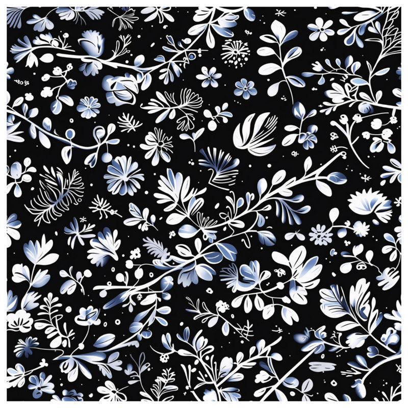 Black White Floral Illustration Comforter, King
