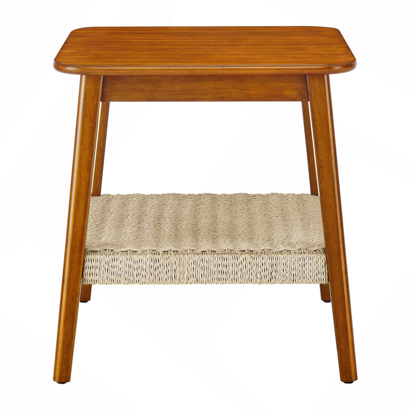 Table d'appoint avec tablette tissée, petite table d'appoint pour canapé de salon, chambre, patio, bureau à domicile, Noyer