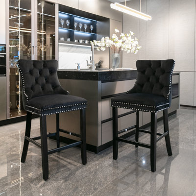 Bar Stool Upholstered Velvet Counter Stool with Solid Wood Frame