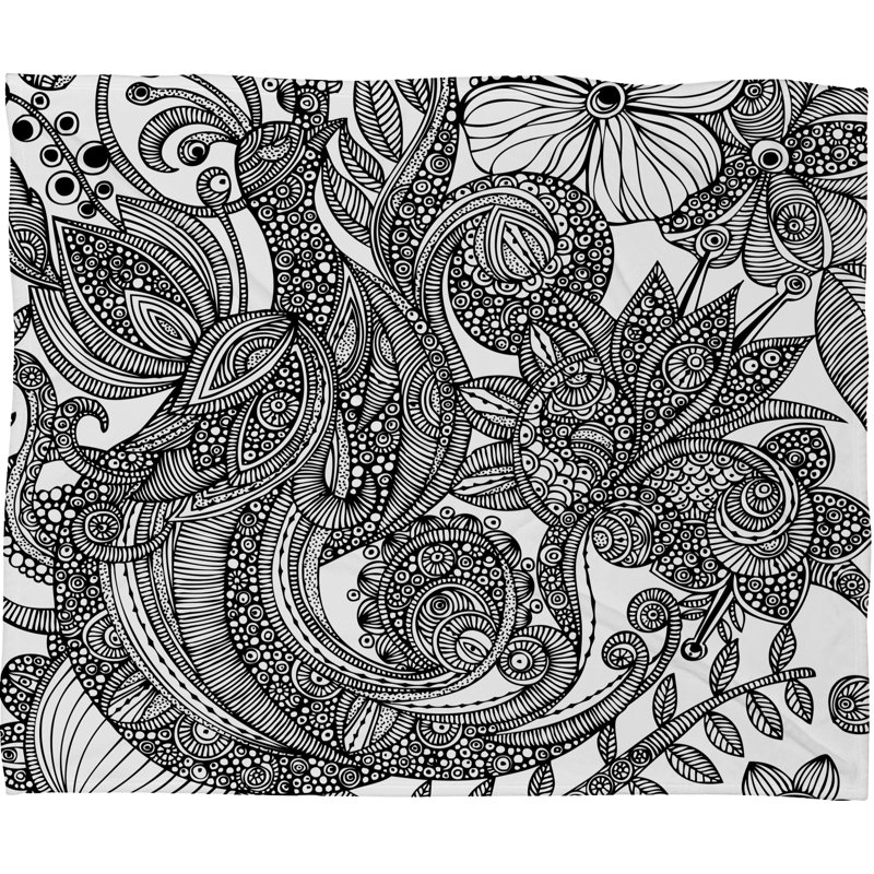 Jeté blanc noir oiseau en fleurs, Grand