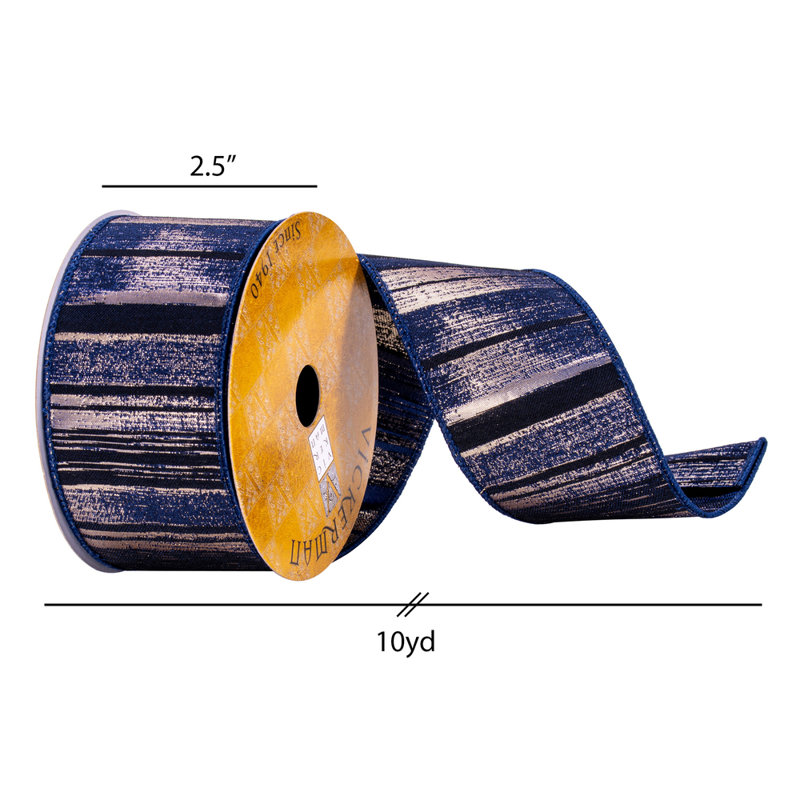 Ruban de lignes abstraites bleu marine et or 2,5 po x 10 verges Vickerman