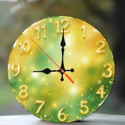 Golden Clock Numbers On Glittery Green Yellow