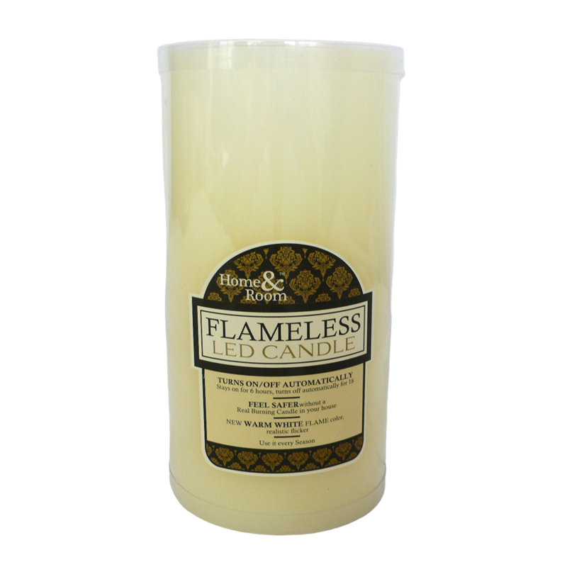 Flameless LED Pillar Candle, Ivory, 6" H x 3" W x 3" D