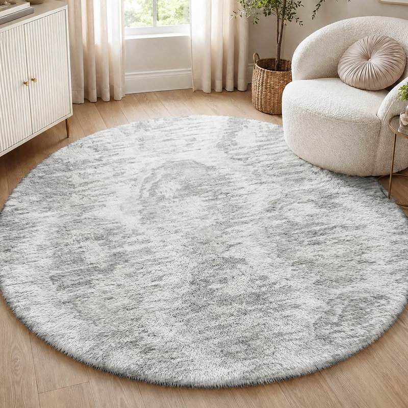Tapis Dream Shag ADS766 de qualité supérieure, lavable à la machine, motif diamant., Ivory, 8' Round