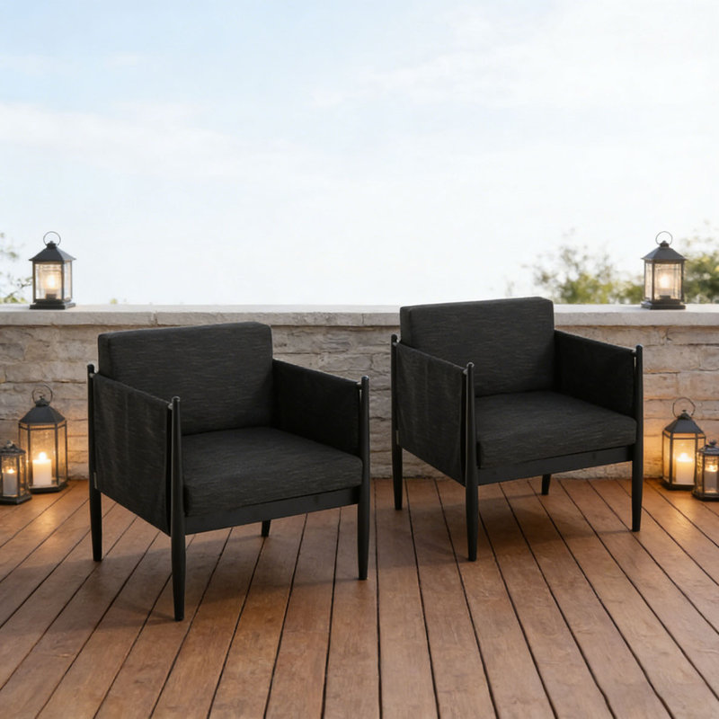 BLACK ALUMINUM CLUB CHAIR, Black-2
