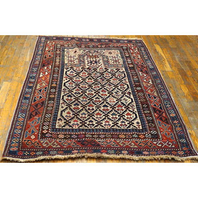 Late 19th Century Ivory Antique Caucasian Dagestan Prayer Design Tribal Rug