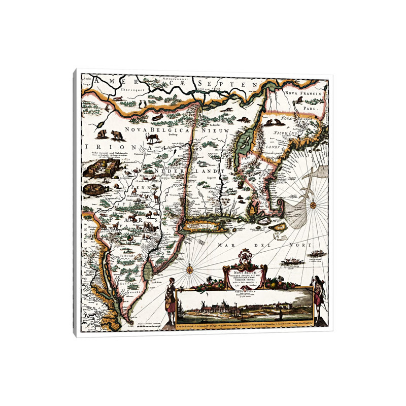 Antique Map of ConnecticutMaine, Maryland, Massachusetts, New Hampshire, New Jersey, New York) 1 Piece Wrapped Canvas Wall Art