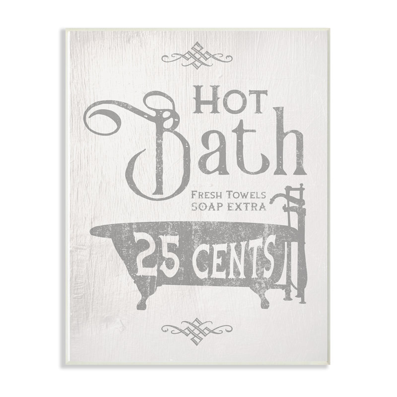 «Gray and White Hot Bath Tub Vintage Sign» par Daphne Polselli, reproduction d'art textuel sur toile, Plaque murale
