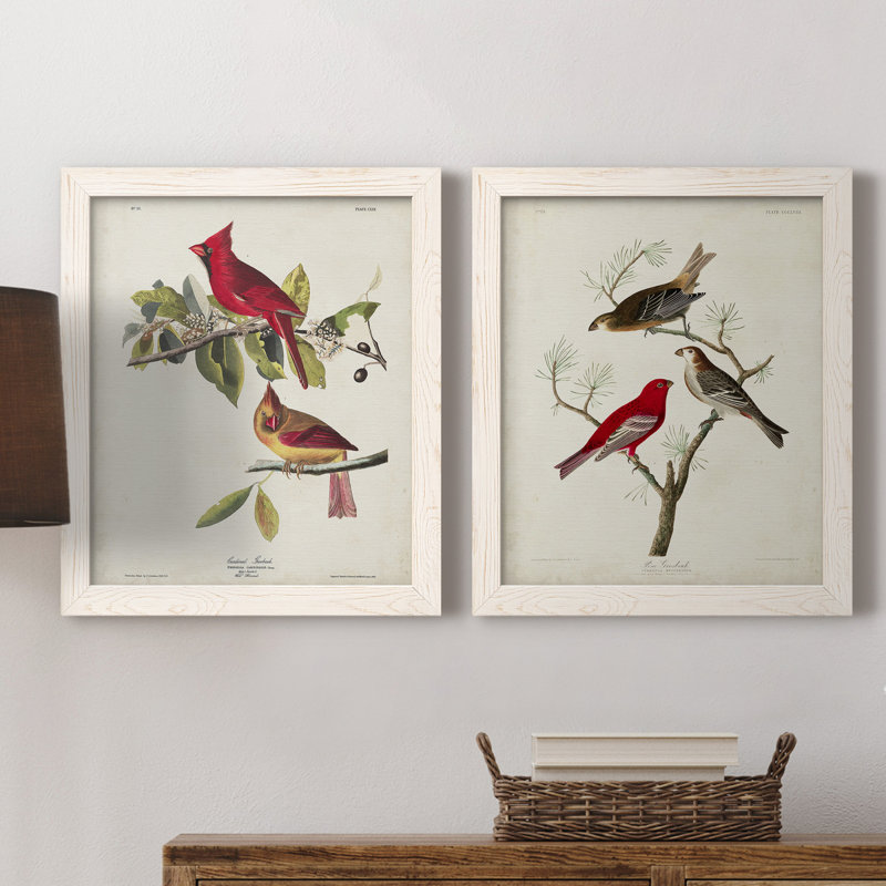 Pl 158 Cardinal Grosbeak - Ensemble de 2 reproductions d'art sur toile, H 24 po x l 36 po x P 1,5 po, Toile blanche encadrée