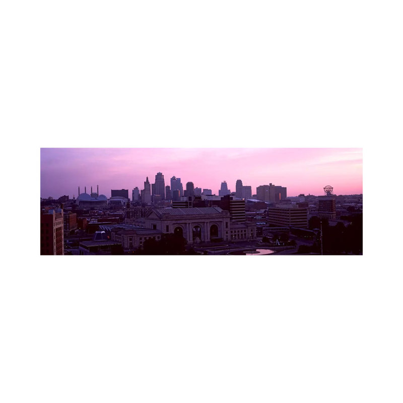 Union Station At Sunset With City Skyline In Background, Kansas City, Missouri, USA by Panoramic Images - Wrapped Canvas Panoramic Print