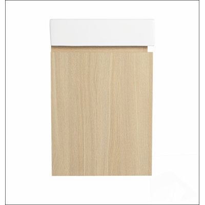 Meuble-lavabo 24 po avec lavabo en céramique, meuble-lavabo mural flottant, armoire de rangement en bois avec portes doubles pour la salle de bain, chêne
