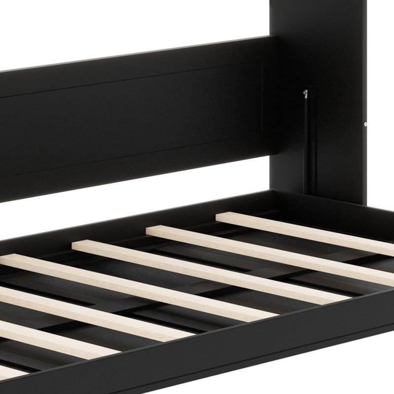 Lit escamotable peu encombrant avec motif imprimé, station de charge DEL sous le lit et USB, Lit simple, Noir