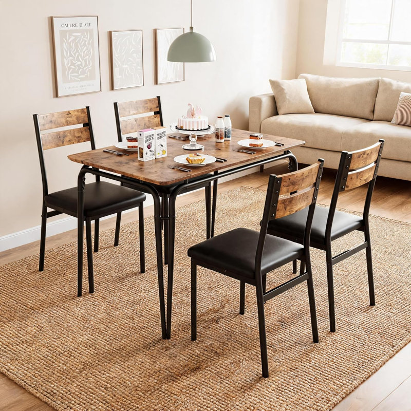 Ensemble table et chaises de salle à manger pour 4 personnes, table de cuisine en bois avec chaises rembourrées
