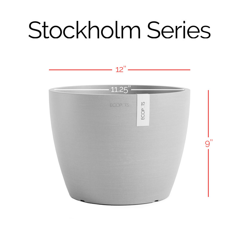 Ecopots Stockholm Indoor/Outdoor Modern Recycled Plastic Flower Pot Planter, Dark Gray, 9" H x 12" W x 12" D