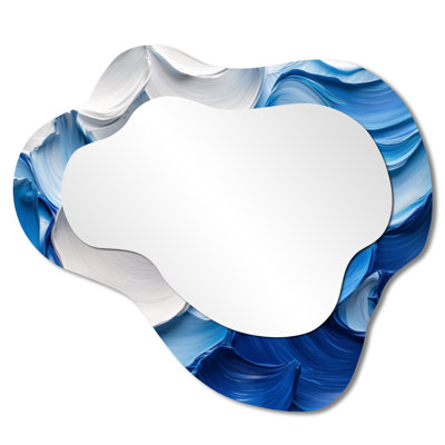 Ocean Blue Delicate Flower Petals I - Flowers Asymmetrical Wall Mirror, Modern Vanity Mirror, Printed on Metal
