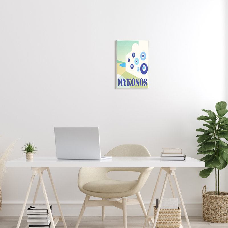 Modern Mykonos Greece Graphic Art Print on MDF Wood