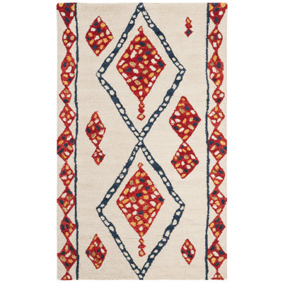 Yeager Geometric Handmade Tufted Wool Beige/Red Area Rug