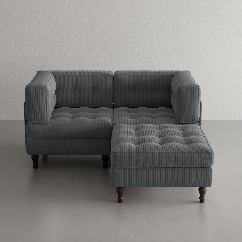 3 Seater Corduroy Sectional, Grey