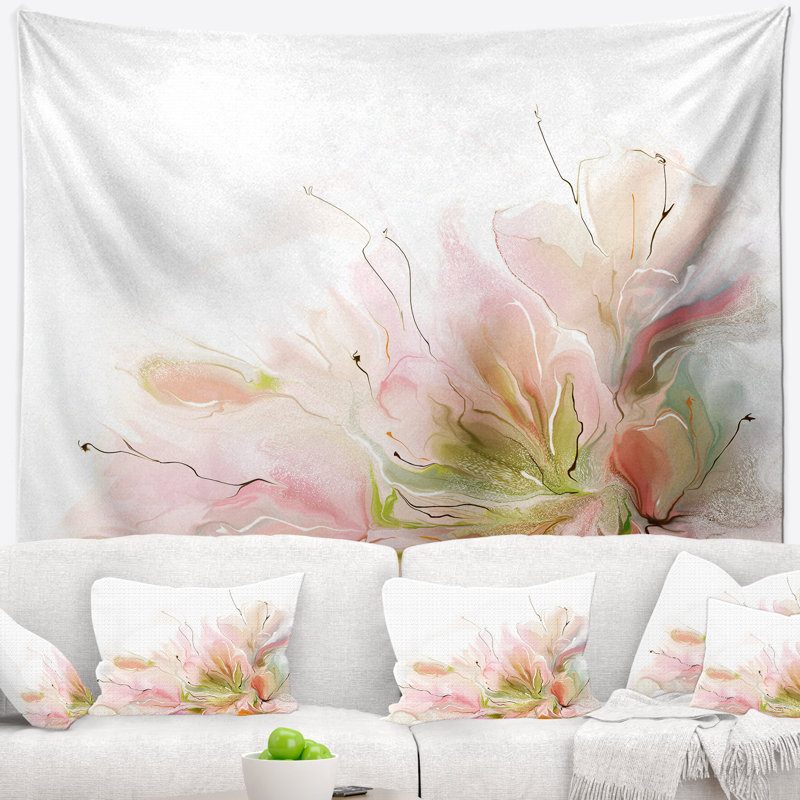 Motif floral abstrait sur tapisserie blanche, H 68 po x l 80 po