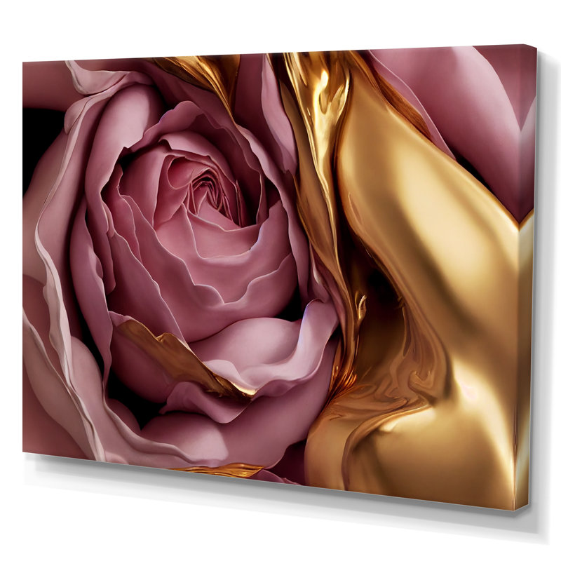 Exquise rose et doré Glam Roses I - impression, H 12 po x l 20 po, Toile tendue