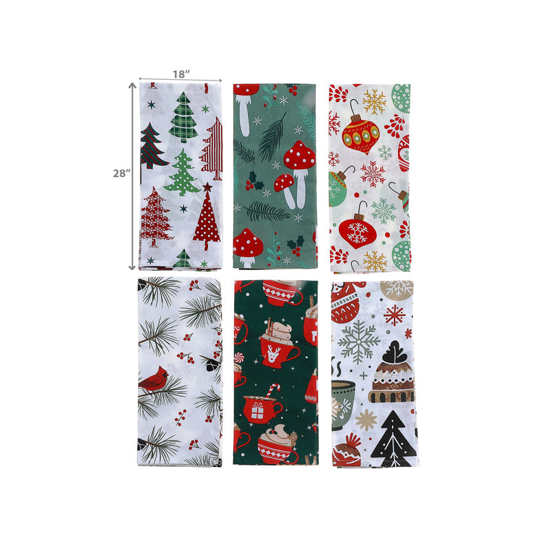 Ensemble de 6 serviettes de cuisine imprimées (Noël) (assorties)