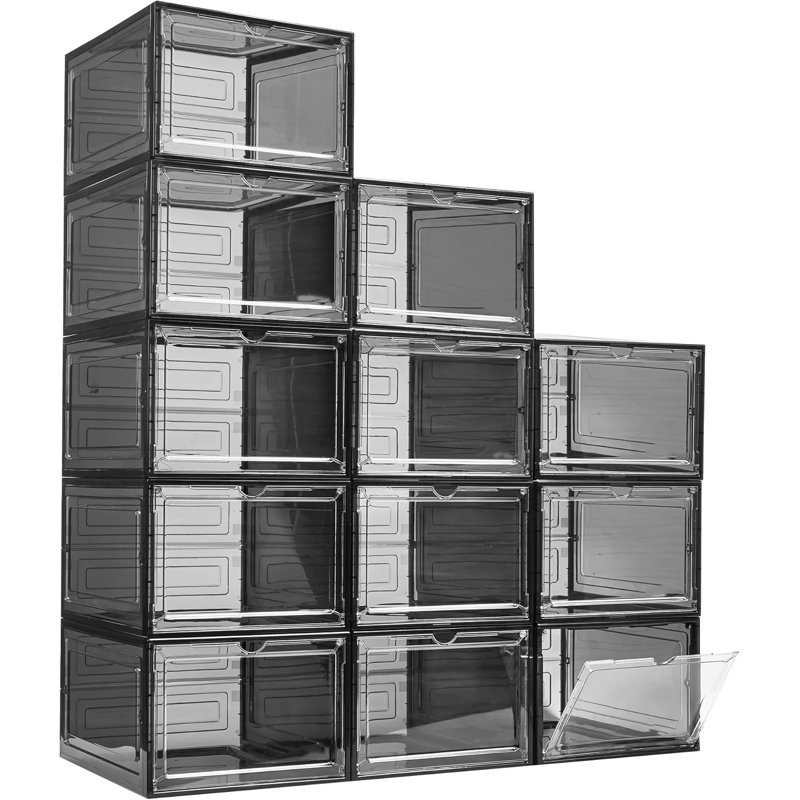 Paquet de 12 boîtes de rangement pour chaussures empilables transparentes avec porte magnétique, organisateur de chaussures en plastique robuste et épais pour espadrilles et chaussures