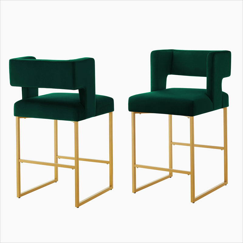 Modern Fashion Counter Height Bar Stools with Unique Square Open Backres, Green