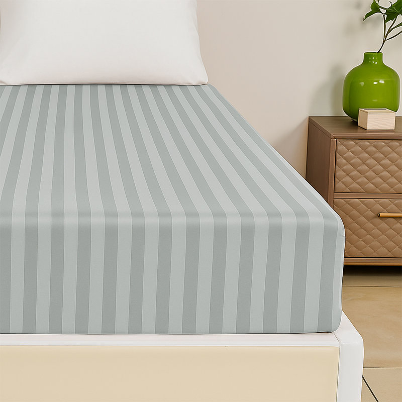 Tabbitha Striped Microfiber Standard Fitted Sheet, Double (4'6), Grey
