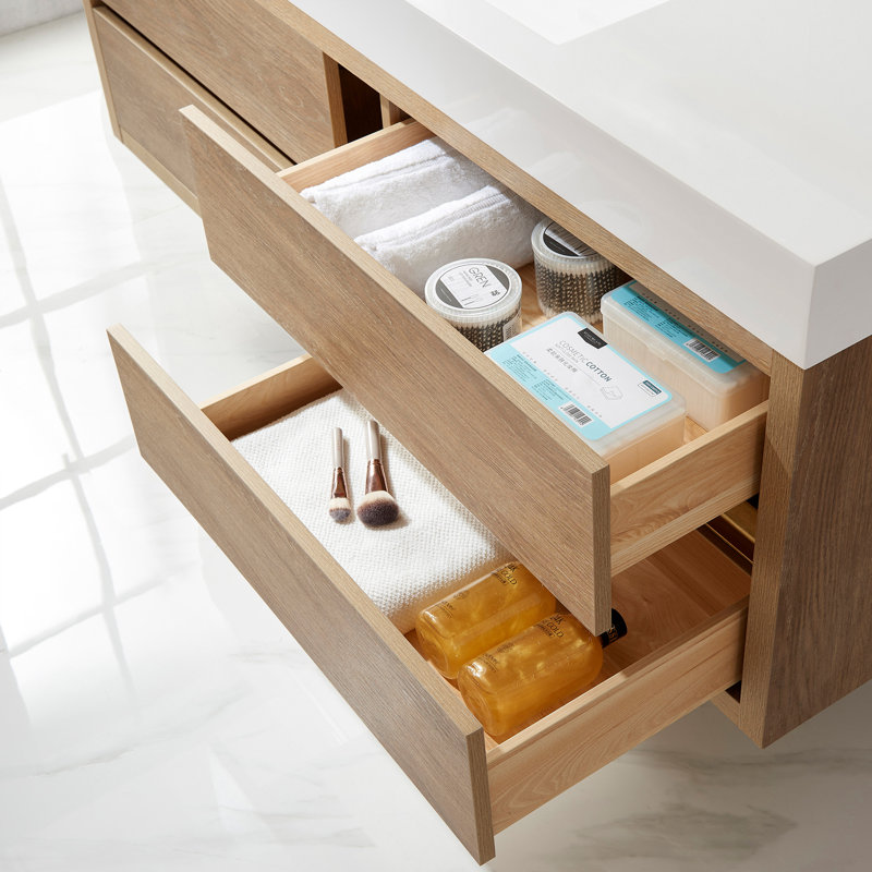 Ensemble de meuble-lavabo simple 60 po Vali, Finition chêne nord-américain, Blanc