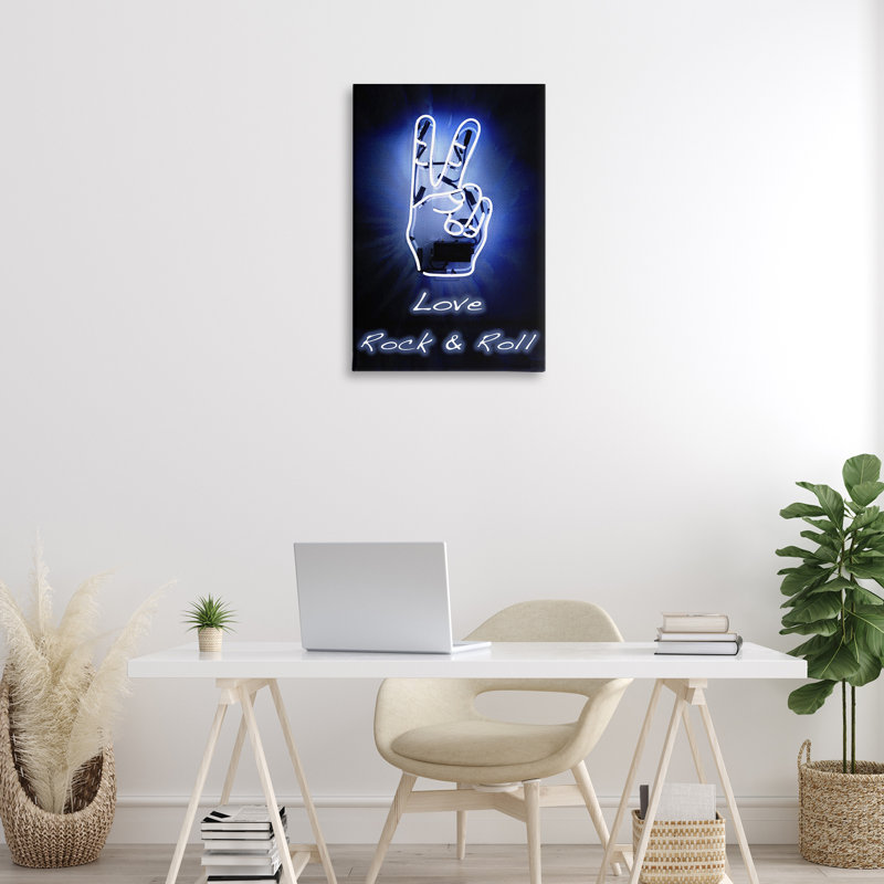 «Love Rock & Roll», art mural sur toile néon par Graffi *ee Studios, H 30 po x l 20 po