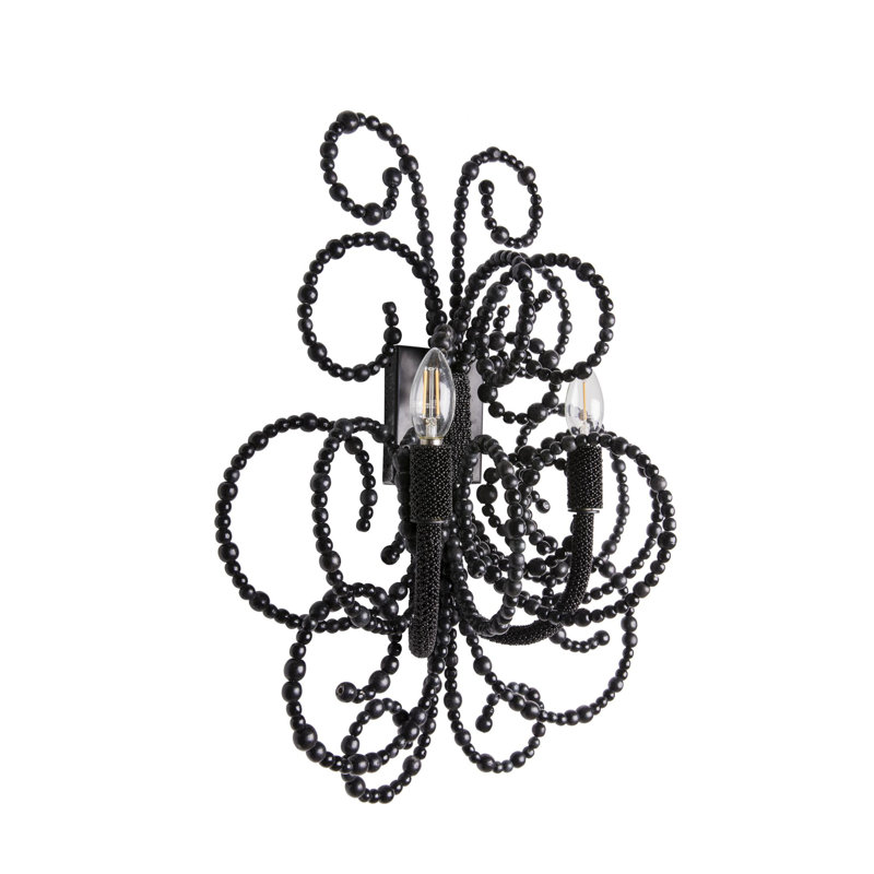 Wood Bead Wall Sconce, Black