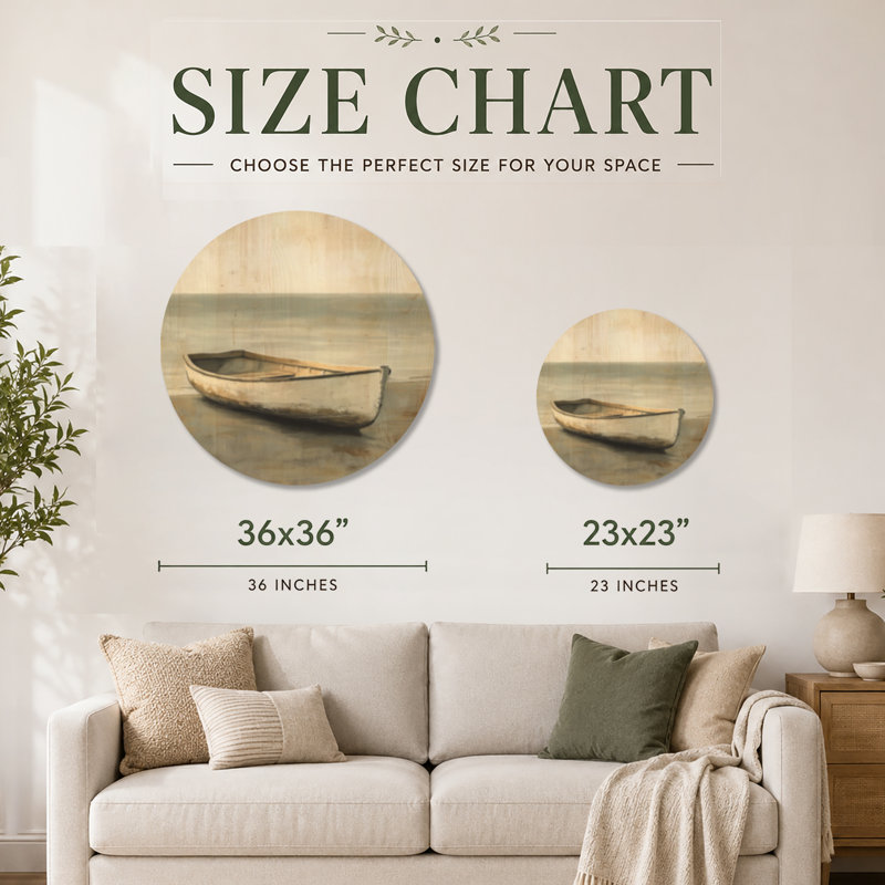 Bateau à rames Quiet Harbor I - Décoration murale ronde en bois couleur crème, style nautique, Rond 36 po, Rond