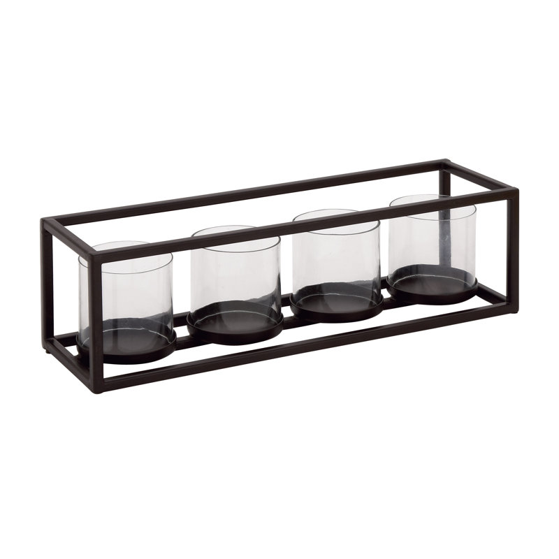 Metal 4 glass sleeve candelabra Galya, H 5 po x l 18 po x P 5 po, 4