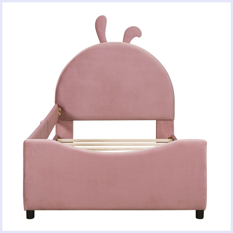 Modern Upholstered Daybed with Rabbit Ear Shaped Headboard, Pink