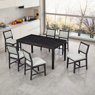 Ensemble de table de salle à manger rectangulaire 7 pièces avec sièges confortables, structure en bois