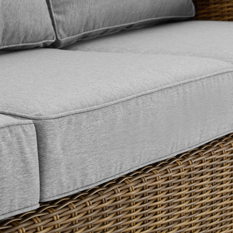 80.5'' Wide Metal Patio Sofa with Cushions, Gray, Brown