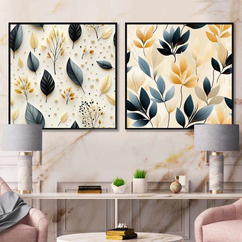 Tring - Ensemble de 2 collages carrés floral et botanique, Cadre flottant noir, H 16 po x l 33 po