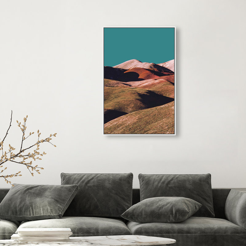 Mountains Over Turquoise Sky Print by Oliver Gal, 25"H x 37"W, White Floater Frame