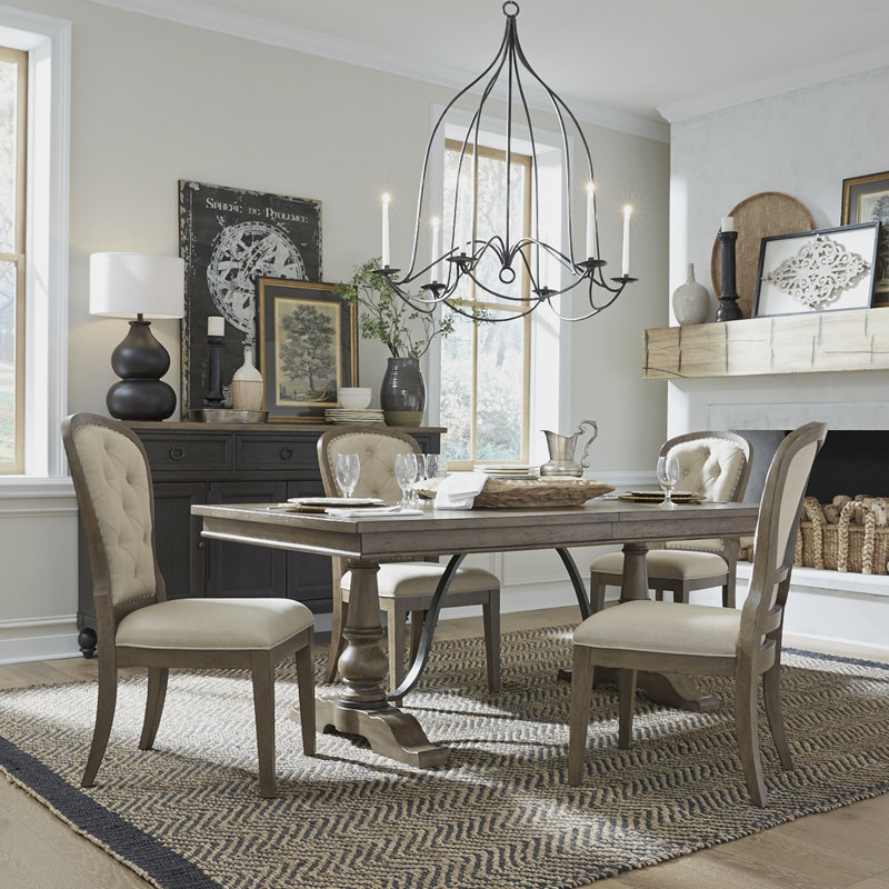 Ensemble de table de salle à manger à tréteaux Aisja avec 4 chaises rembourrées, 5 Pieces: Table, 4 Chairs