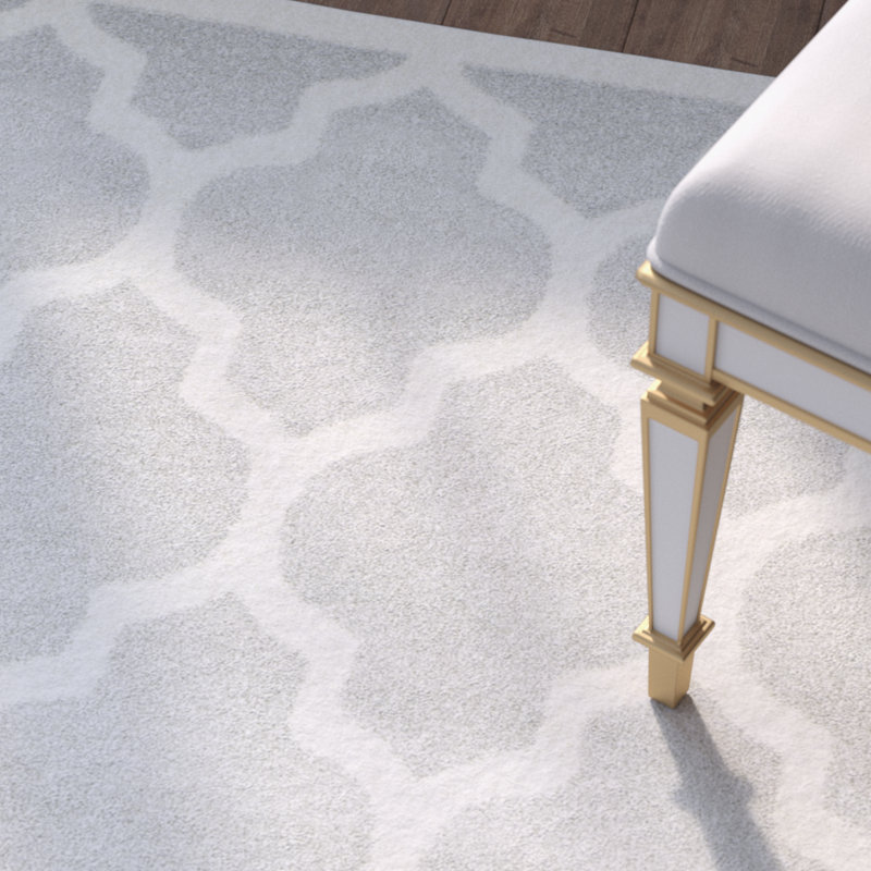 Tapis géométrique en polypropylène tissé à la machine gris clair / beige Ammundsen, Rectangle 2 pi 6 po x 4 pi