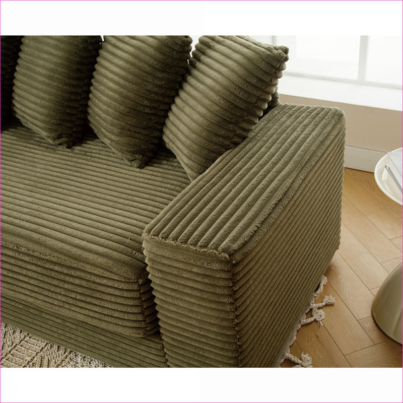Canapés modulaires | Canapé gauche en velours côtelé 2 pièces en L, 3 sièges pour le salon, assemblage facile, 8 coussins | Vert sauge | Standard